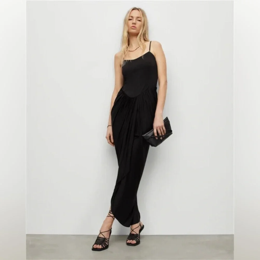 all saints midi dress Sheena Cotton Midi Dress Black
